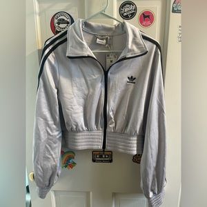 Adidas silver cropped track jacket- new with tags!